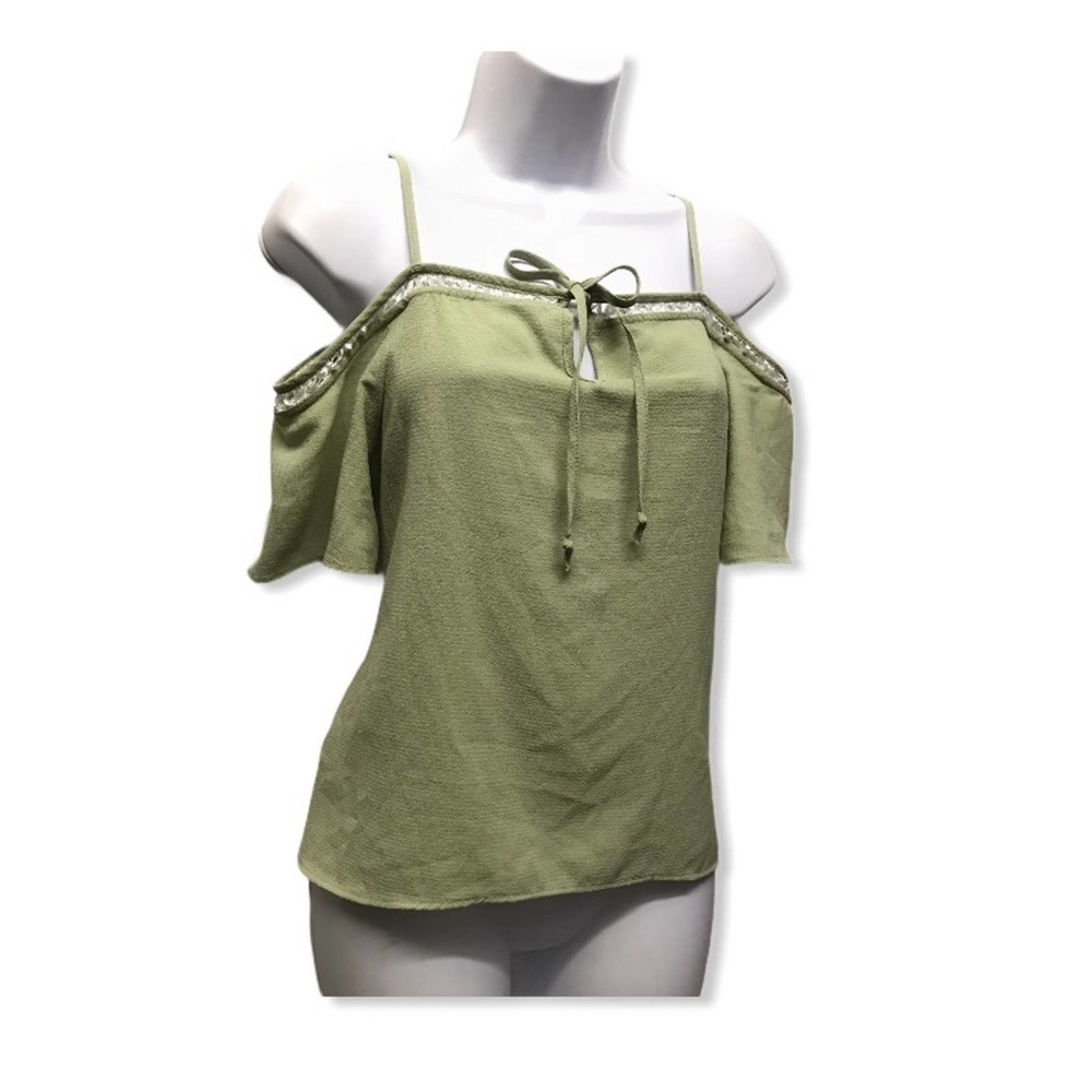 Expose | Bohemian Green Cold Shoulder Blouse •